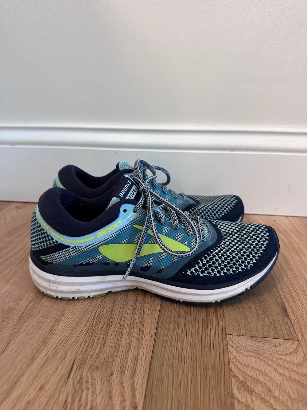 Brooks Womens Navy and Lime Revel Running Shoes